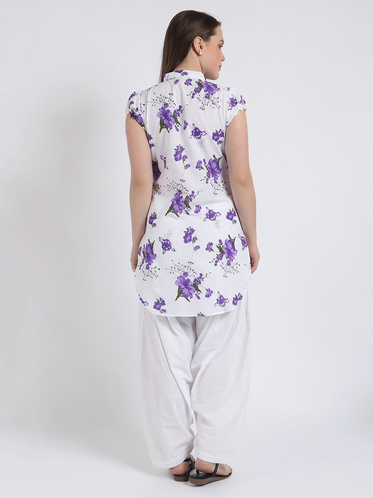 Women Printed Purple Kurta and Salwar Set Pure Cotton