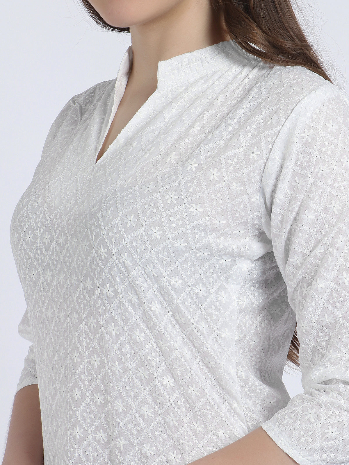 Women Chiken Embroidery Cotton White Kurta and Salwar Set