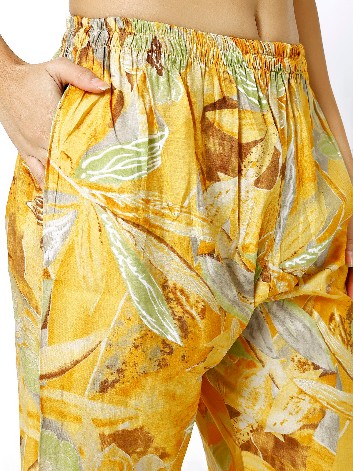 Women Embroidery Masleen Cotton Kurti Set Ethnic Printed Yellow Color (Plus Size Available)