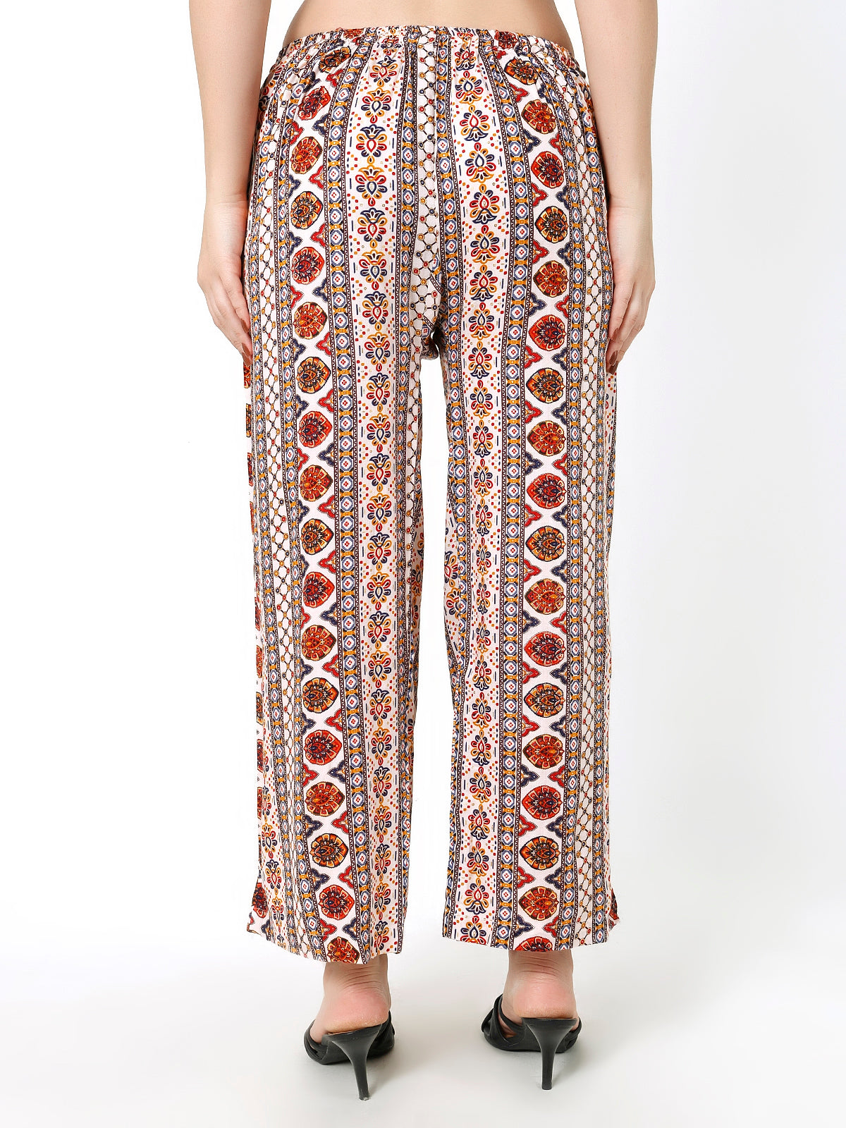 Rayon Pant White Multi Palazzo