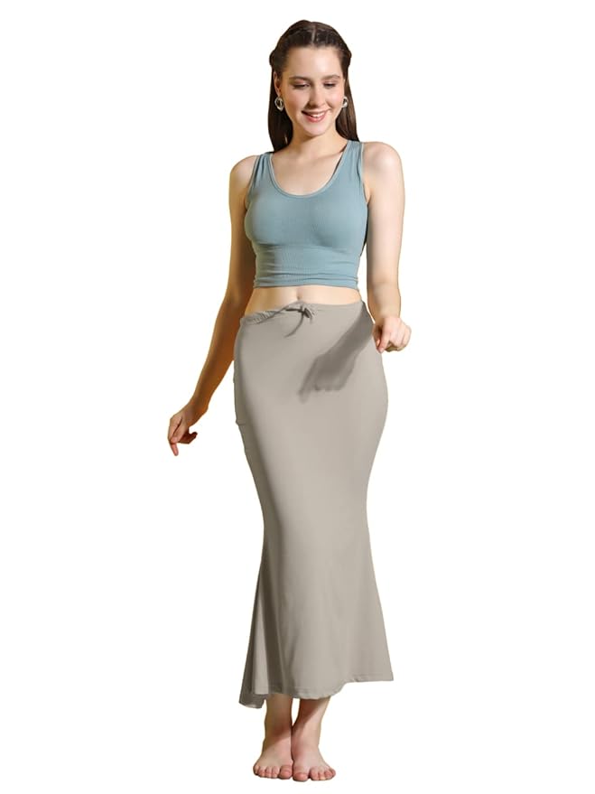 Trendzmy Apparels Saree Shapewear Light grey Color for Womens | Lycra Strechable Under Skirts Petticoat | Fish Cut for Everyday Comfort Wear