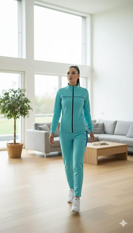 Shiv Naresh Women's Pista Green and royal Blue Performance Tracksuit - Slim-Fit Full-Zip Running Set Option