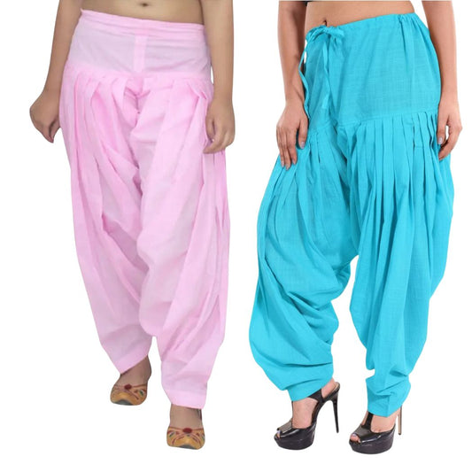 Women & Girl's Ethnic Premium Pleated Patiala Salwar in Baby Pink & Sky Blue-Pack of 2