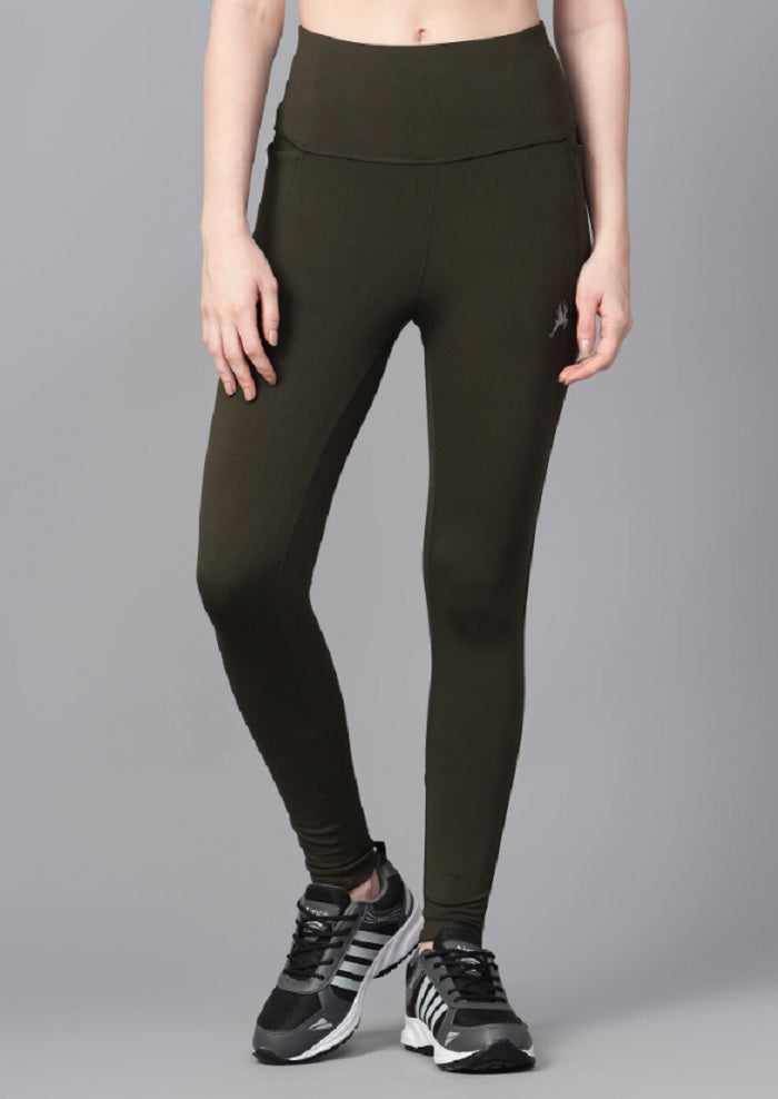 Shiv Naresh Olive High Waist Ribbed Leggings
