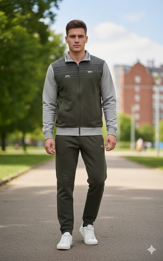 Shiv Naresh Men’s Winter Woollen Olive Green Tracksuit | Premium Fleece-Lined Full-Zip Sports Jacket & Joggers | Warm Gym & Outdoor Activewear