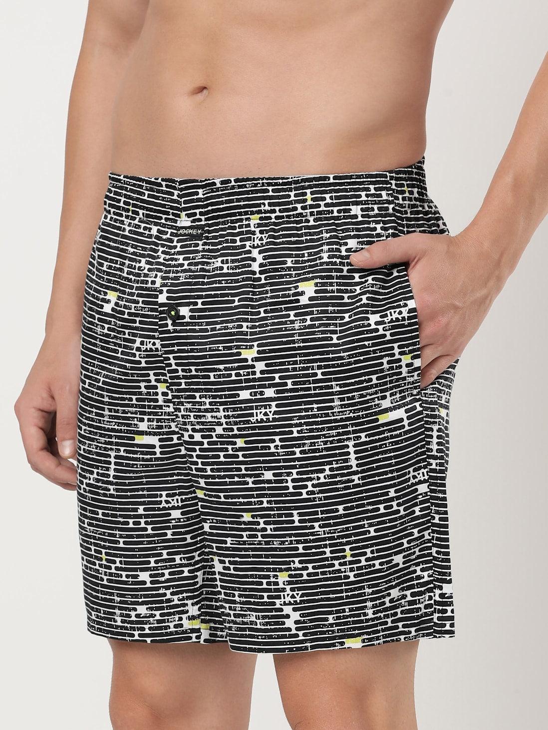 Jockey Men's Super Combed Cotton Satin Weave Printed Boxer Shorts with Side Pocket - Assorted (Random Prints)