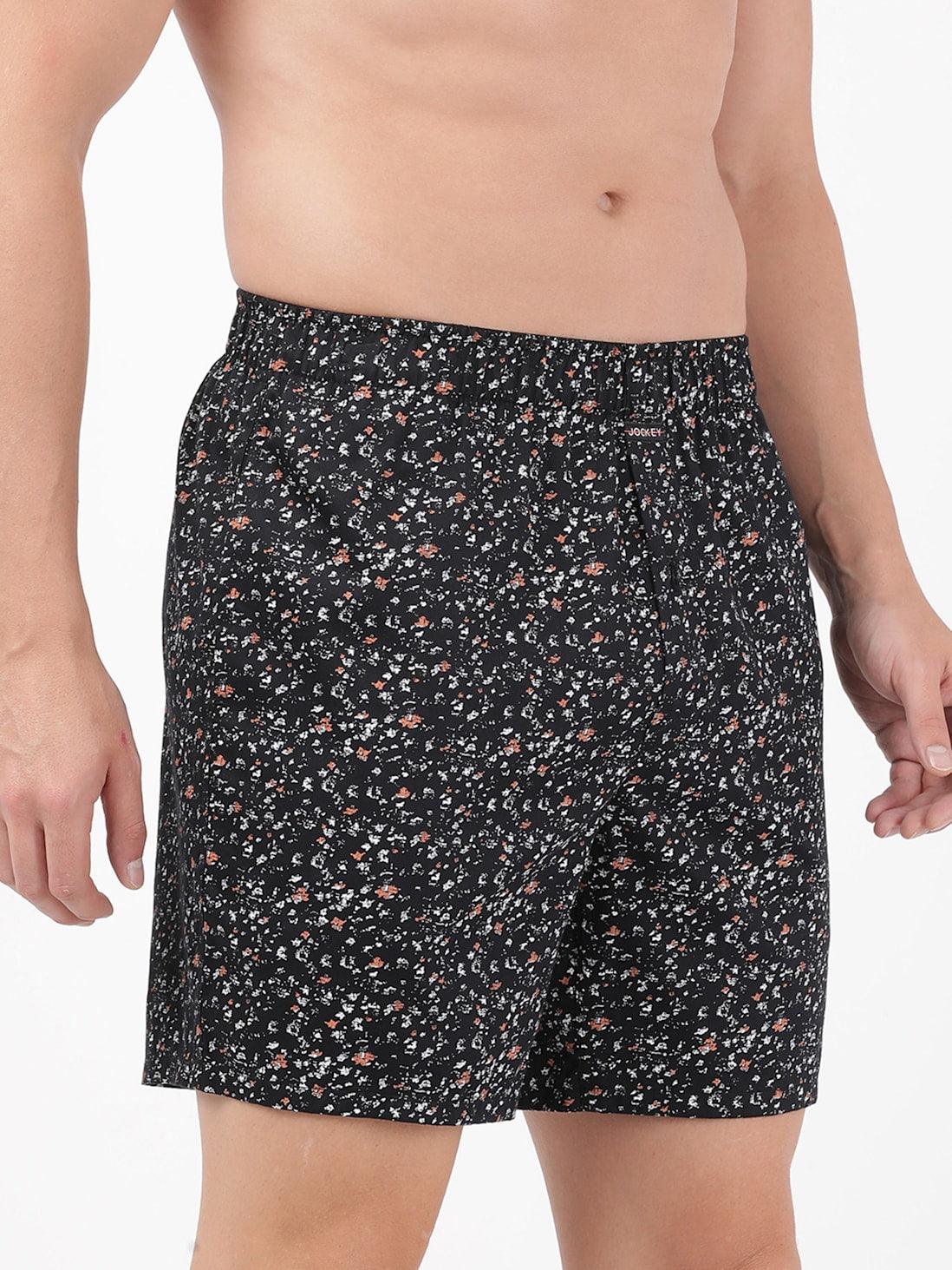 Jockey Men's Super Combed Cotton Satin Weave Printed Boxer Shorts with Side Pocket - Assorted (Random Prints)