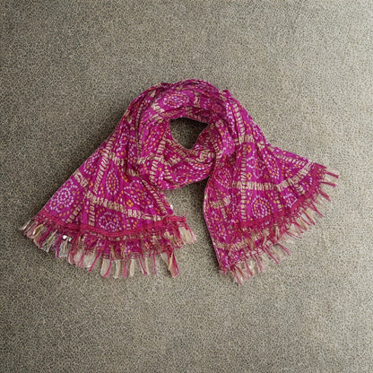 Rajasthani Bandhani Print Dupatta for Women - Pink & Gold Festive Wear Dupatta