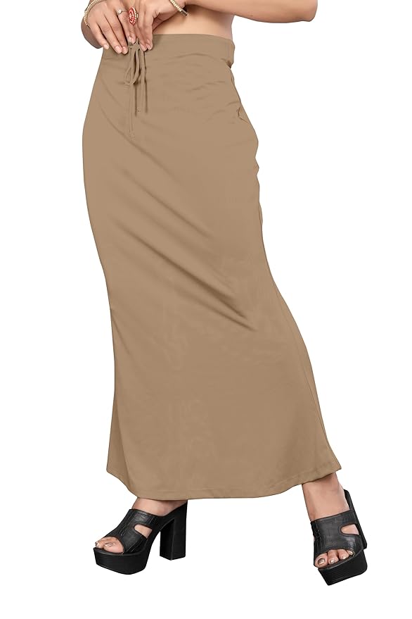Apparels Saree Shapewear Chiku Color for Womens | Lycra Strechable Under Skirts Petticoat | Fish Cut for Everyday Comfort Wear