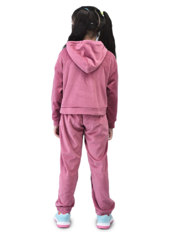 Shiv Naresh Girls Dusty Pink Velour Super Soft Hooded Tracksuit