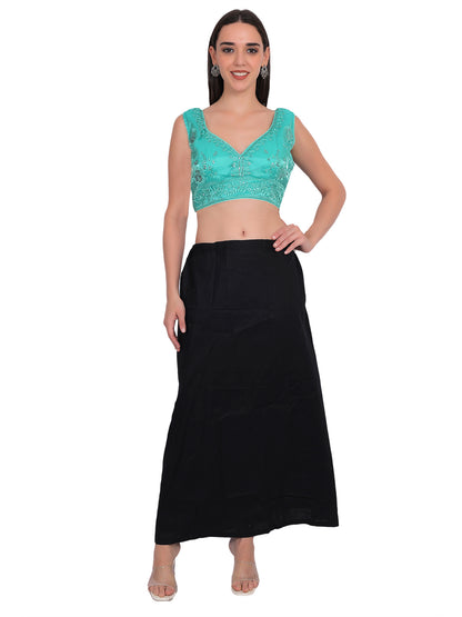 Trendzmy Women Rama Green V-Neck Sleeveless Embroidered Silk Blouse