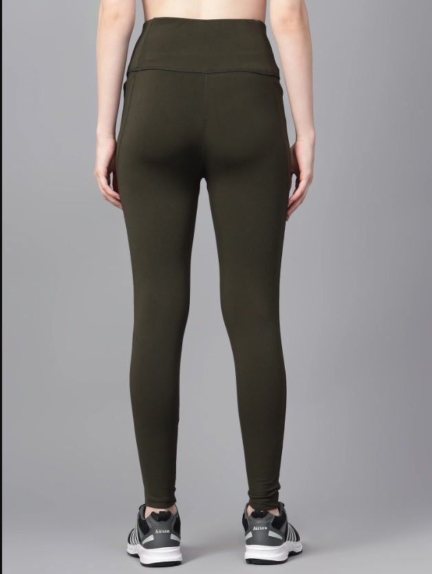 Shiv Naresh Olive High Waist Ribbed Leggings