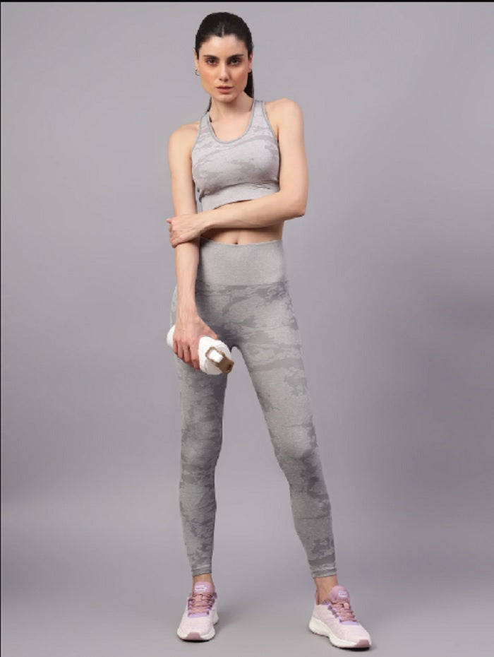 Shiv Naresh Women Grey Core Fit Seamless Sports Bra & High-Rise Leggings Gym Workout Set
