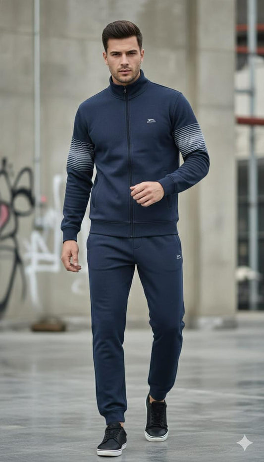 Shiv Naresh Men’s Winter Woollen Tracksuit | Navy Full-Zip Fleece Sports Jacket & Joggers | Warm Outdoor & Gym Activewear Set-USA