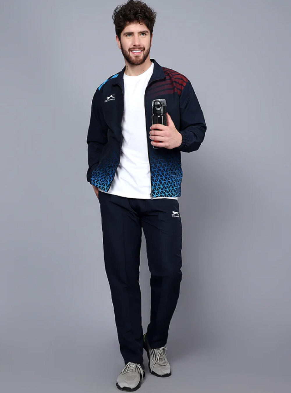 Shiv Naresh Men's Polyester Tracksuit (Navy Blue/Cyan/Maroon) Black Cyan Maroon 100% Polyester