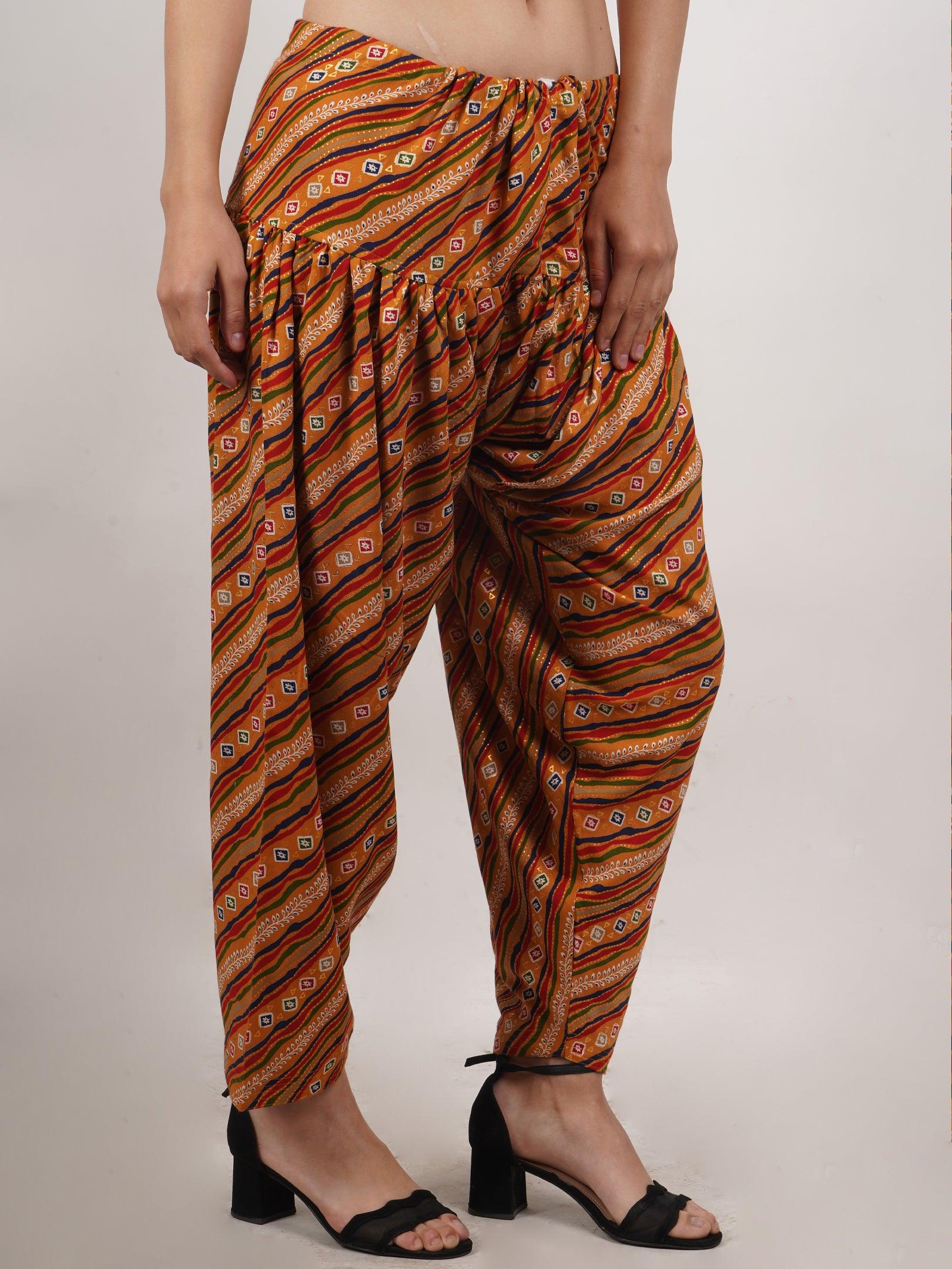 Women Plain Beige Kurta with Stripe Orange Salwar and Dupatta