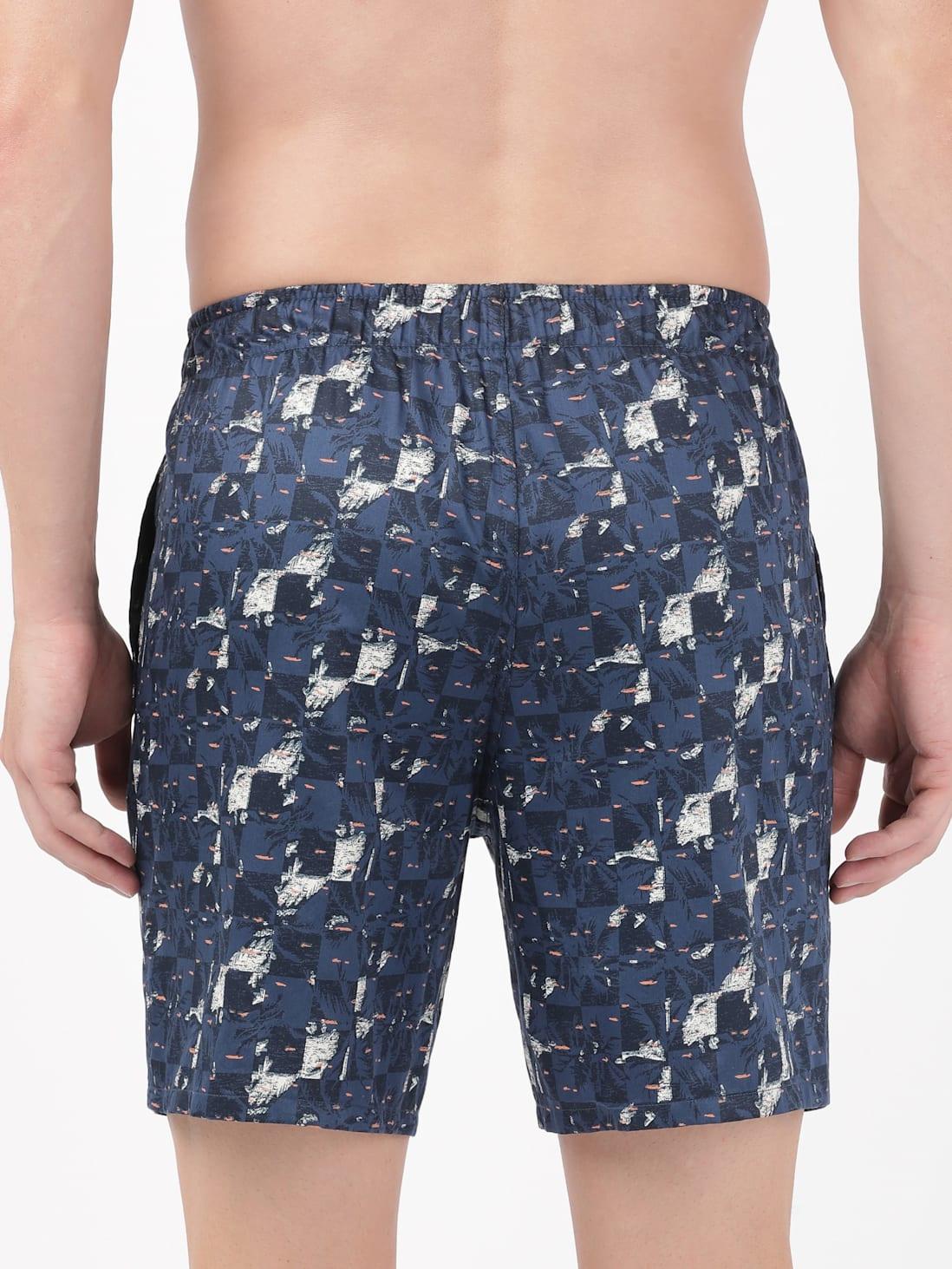Jockey Men's Super Combed Cotton Satin Weave Printed Boxer Shorts with Side Pocket - Navy (Random Prints)