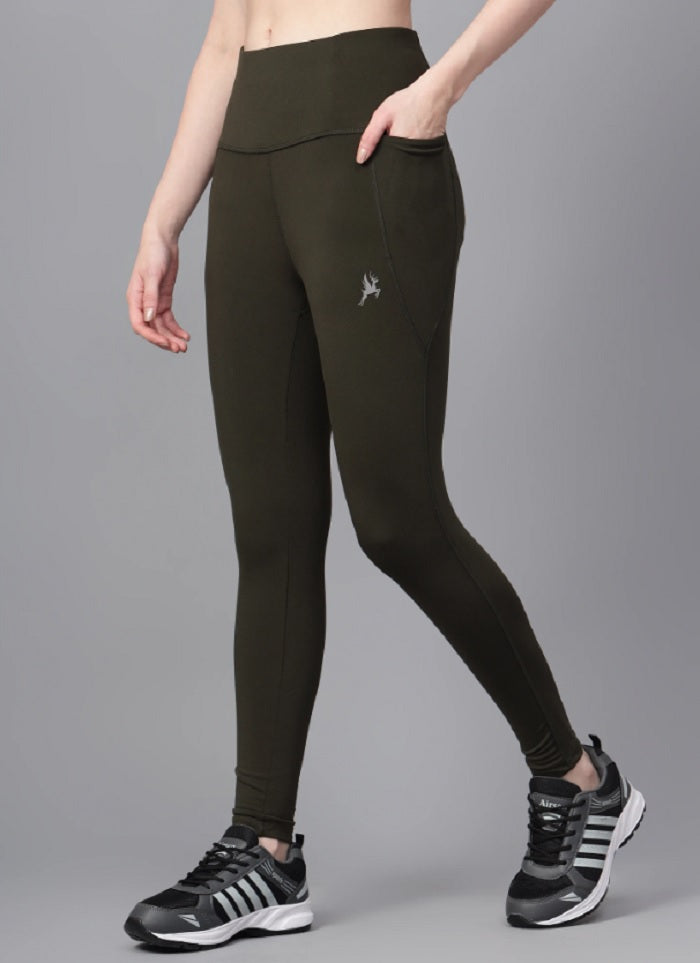 Shiv Naresh Olive High Waist Ribbed Leggings