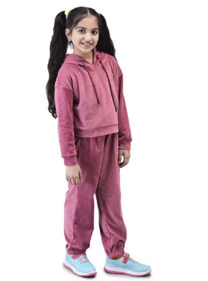 Shiv Naresh Girls Dusty Pink Velour Super Soft Hooded Tracksuit