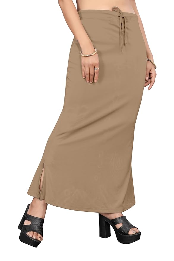 Apparels Saree Shapewear Chiku Color for Womens | Lycra Strechable Under Skirts Petticoat | Fish Cut for Everyday Comfort Wear