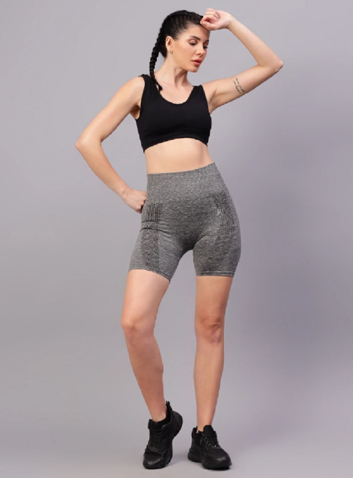 Shiv Naresh Women Black Seamless High-Waist Gym Biker Shorts