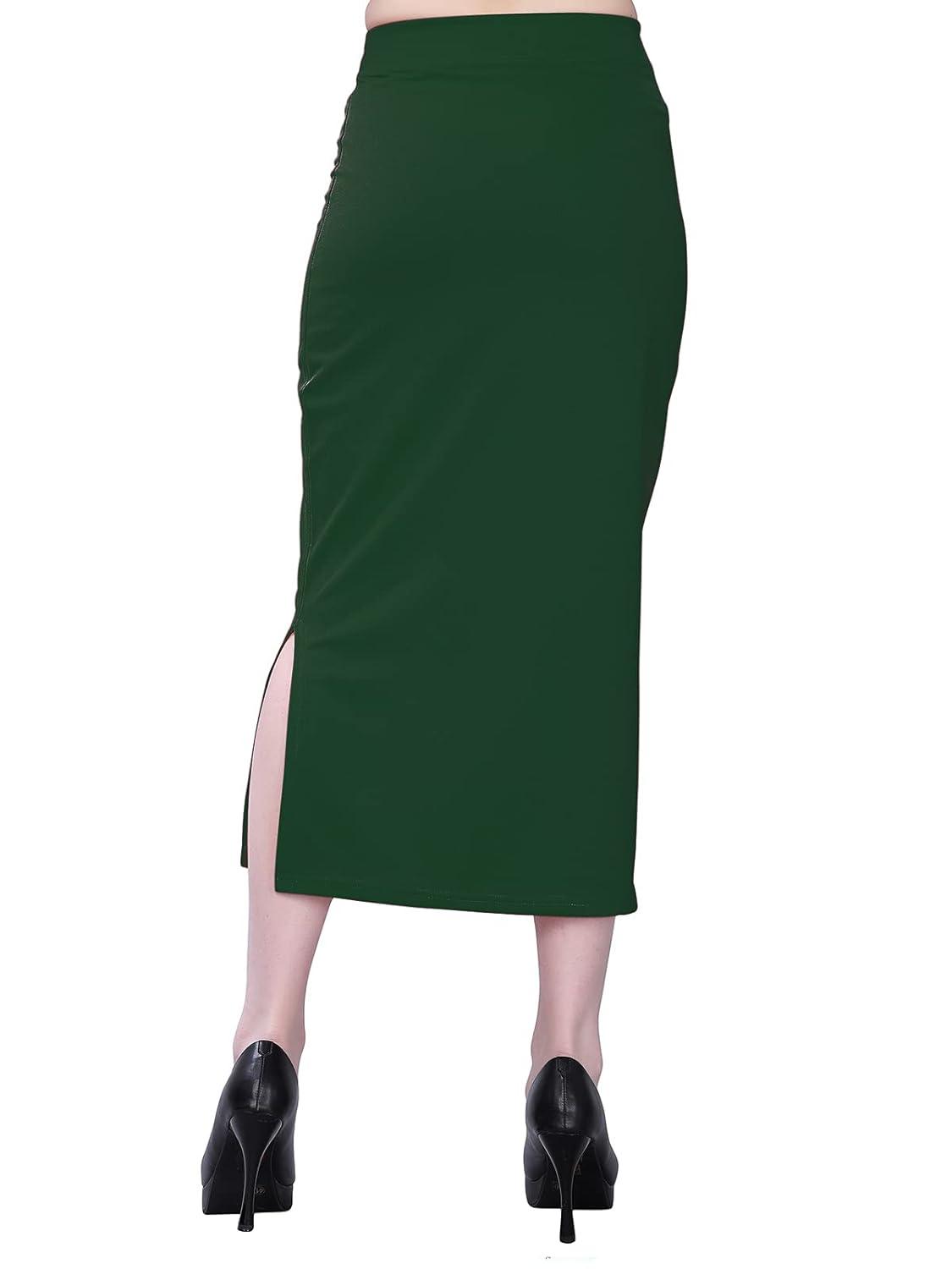Women's Bottel Green Lycra Full Elastic Saree Shapewear Petticoat Free Size