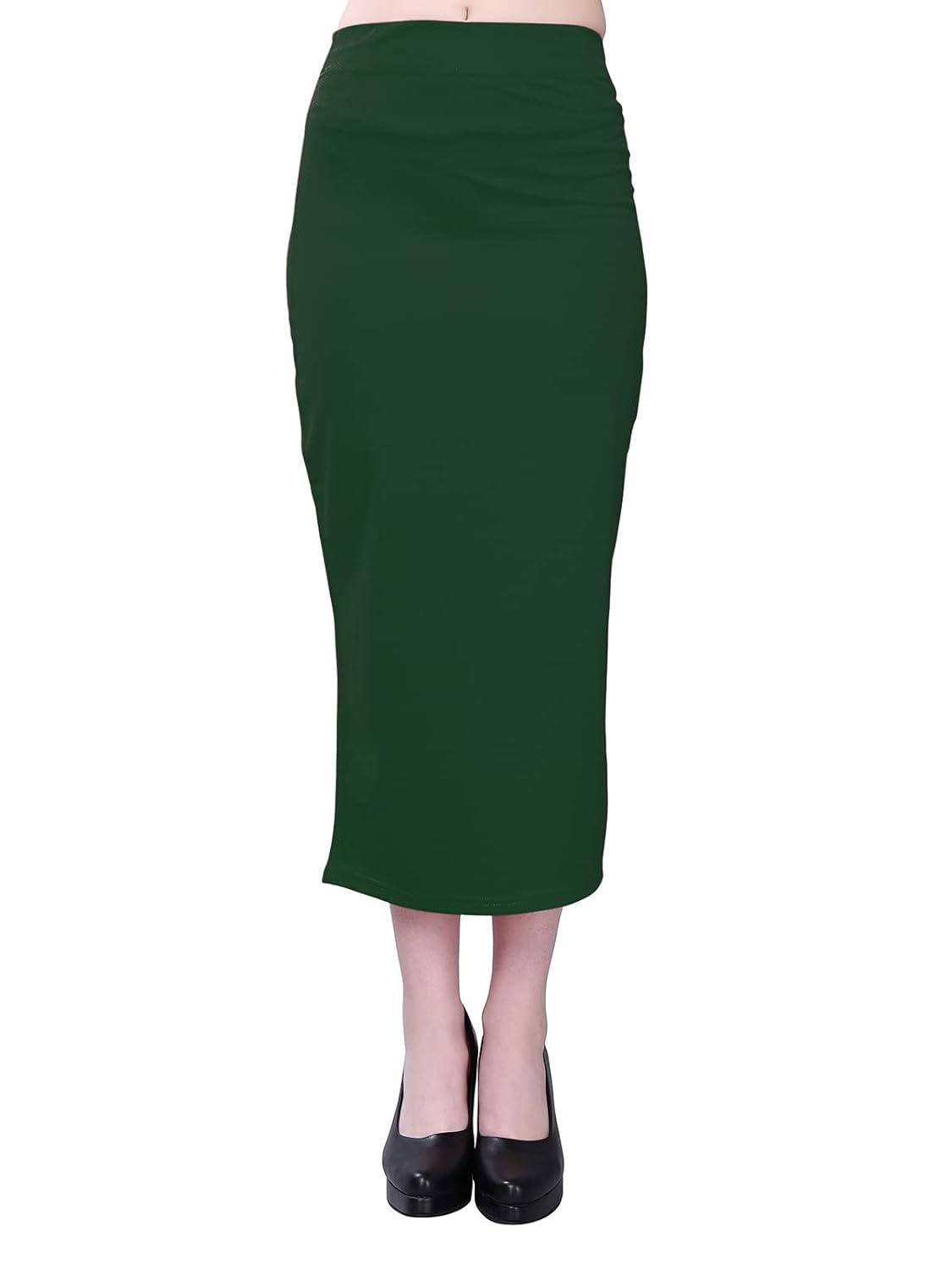 Women's Bottel Green Lycra Full Elastic Saree Shapewear Petticoat Free Size