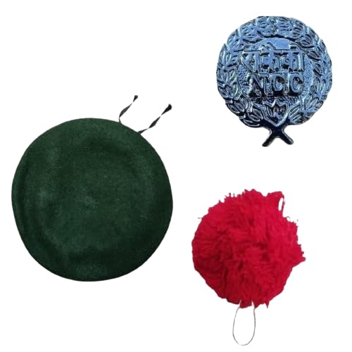 NCC Green Beret Cap with NCC Badge & Red Hackle | Cadet Uniform combo