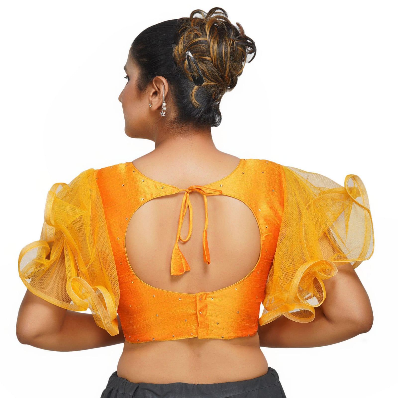 Boat Neck Frill Shoulder Yellow Women Blouse