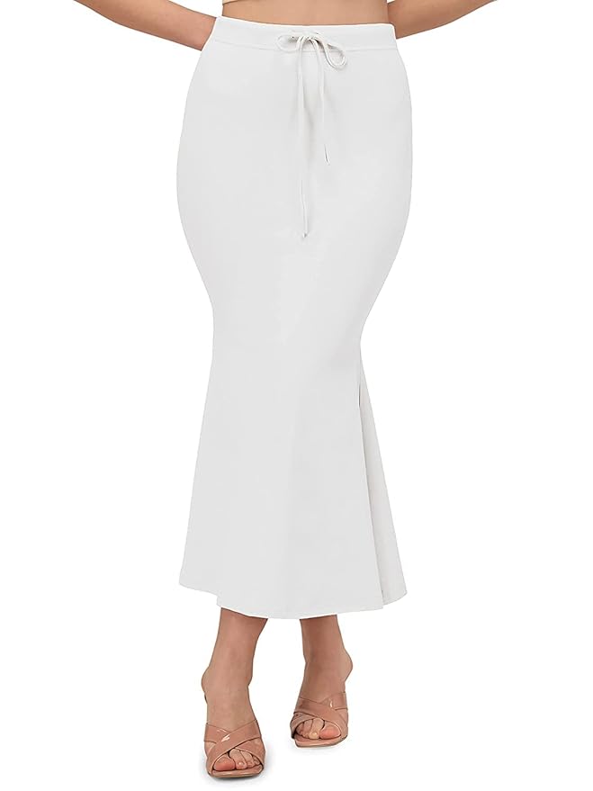 Trendzmy Apparels Saree Shapewear White Color for Women's | Lycra Stretchable Under Skirts Petticoat | Fish Cut for Everyday Comfort Wear