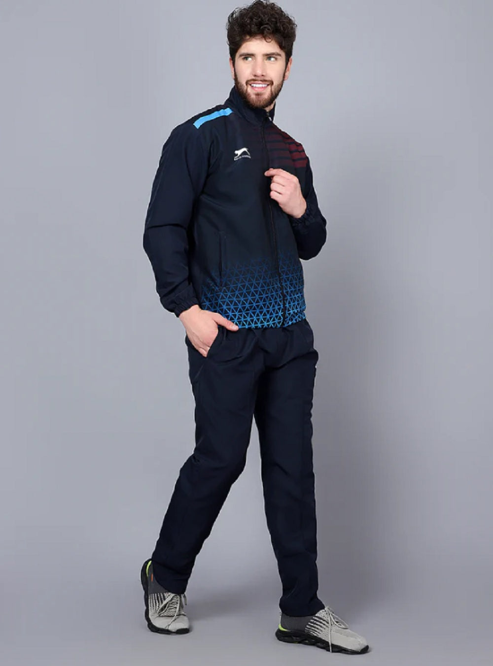 Shiv Naresh Men's Polyester Tracksuit (Navy Blue/Cyan/Maroon)