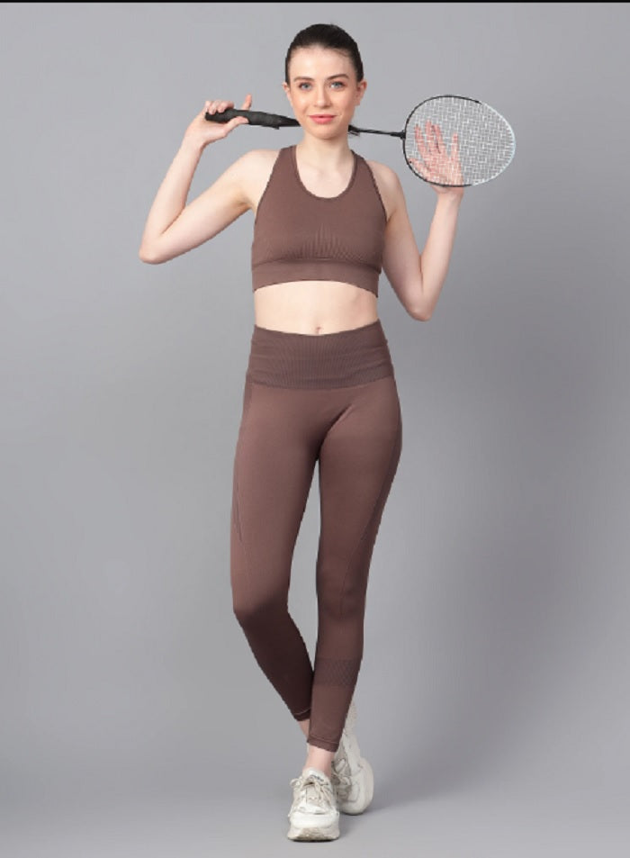 Shiv Naresh Women Brown Core Fit Seamless Gym Workout Set