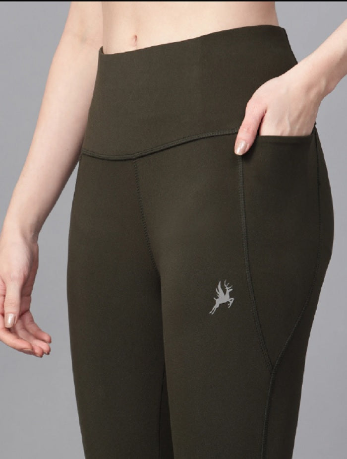 Shiv Naresh Olive High Waist Ribbed Leggings