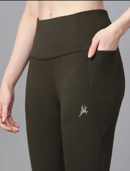 Shiv Naresh Olive High Waist Ribbed Leggings