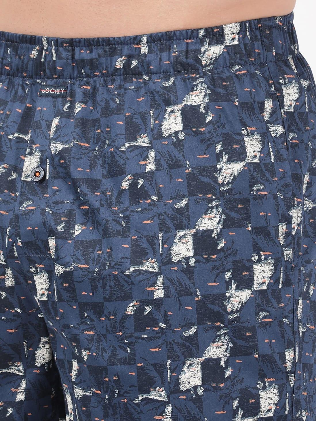Jockey Men's Super Combed Cotton Satin Weave Printed Boxer Shorts with Side Pocket - Navy (Random Prints)
