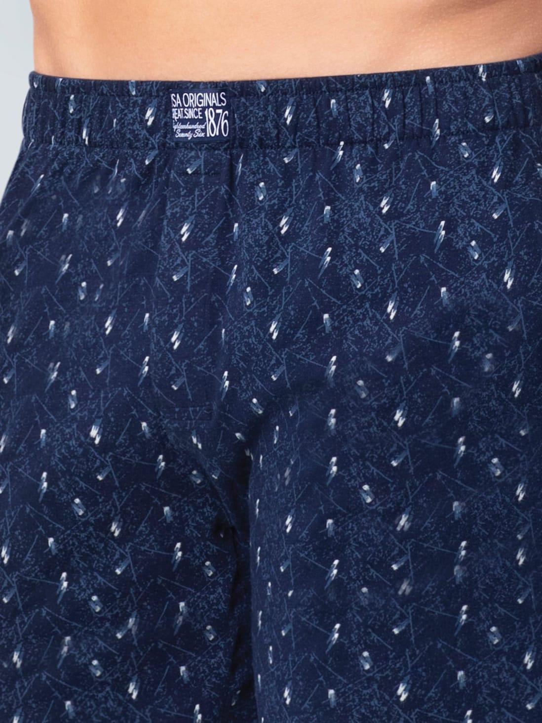 Jockey Men's Super Combed Cotton Printed Boxer Shorts with Side Pocket - Blue (Random Prints)