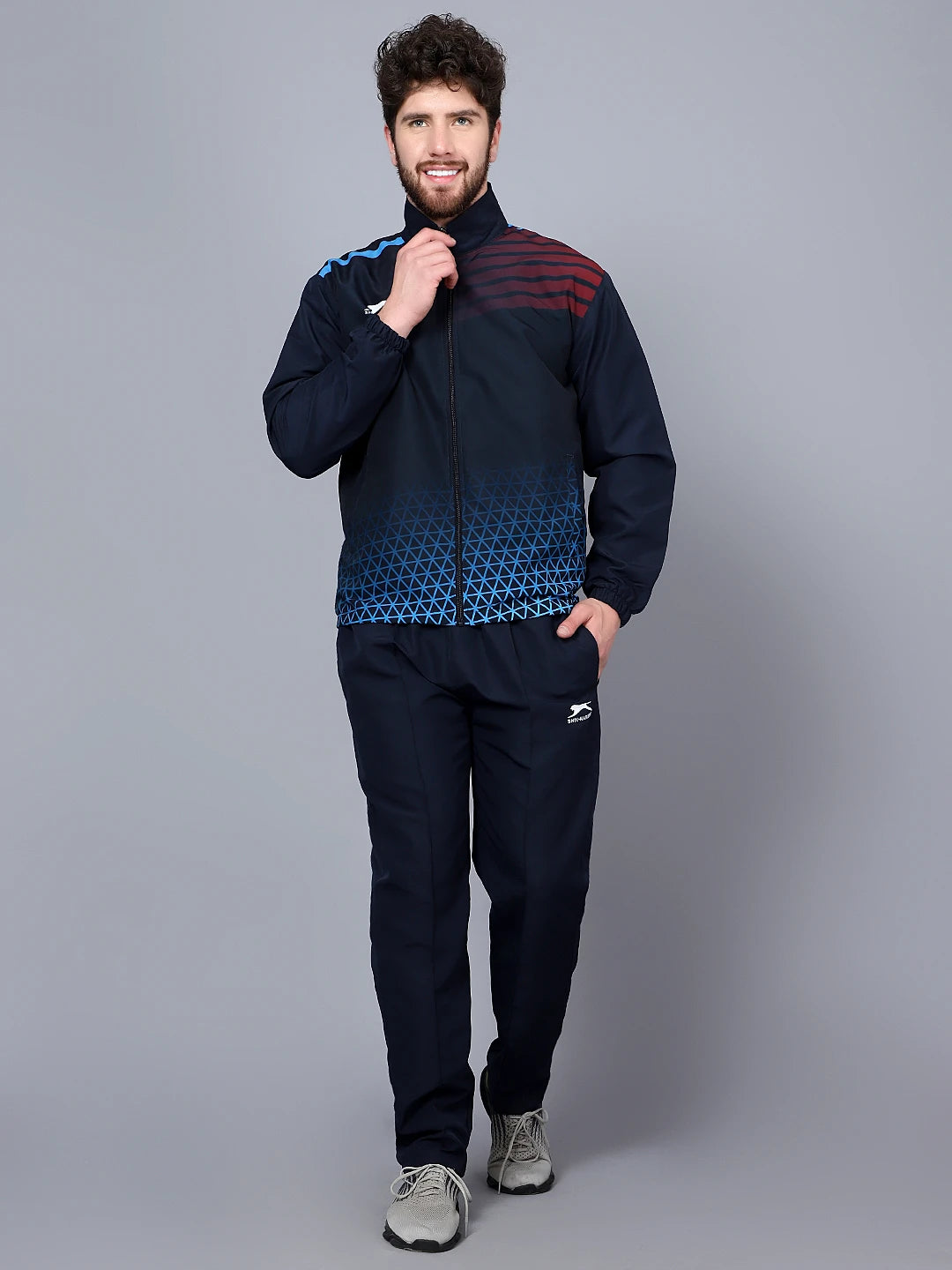 Shiv Naresh Men's Polyester Tracksuit (Navy Blue/Cyan/Maroon)