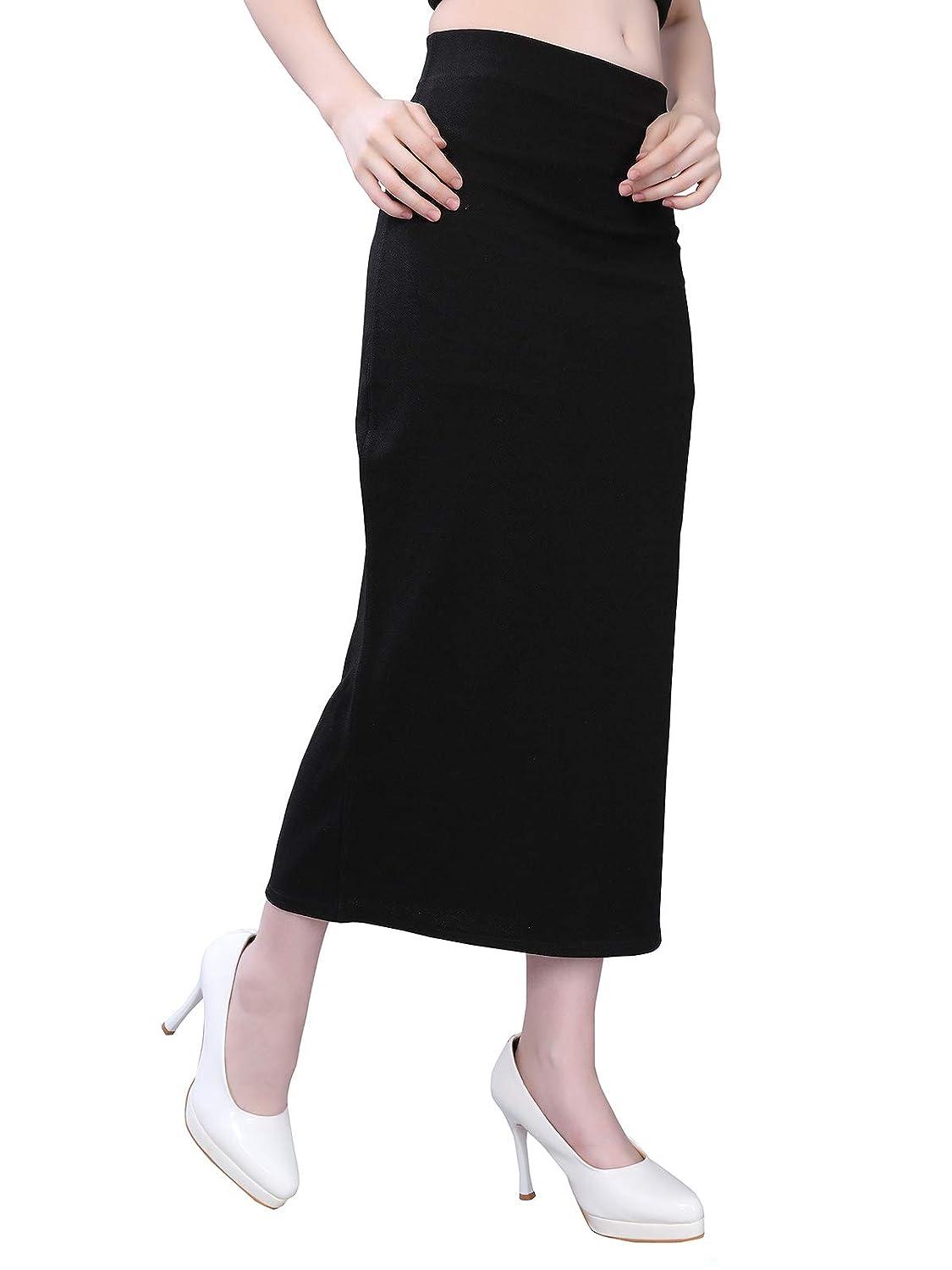 Women's Black Lycra Full Elastic Saree Shapewear Petticoat Free Size