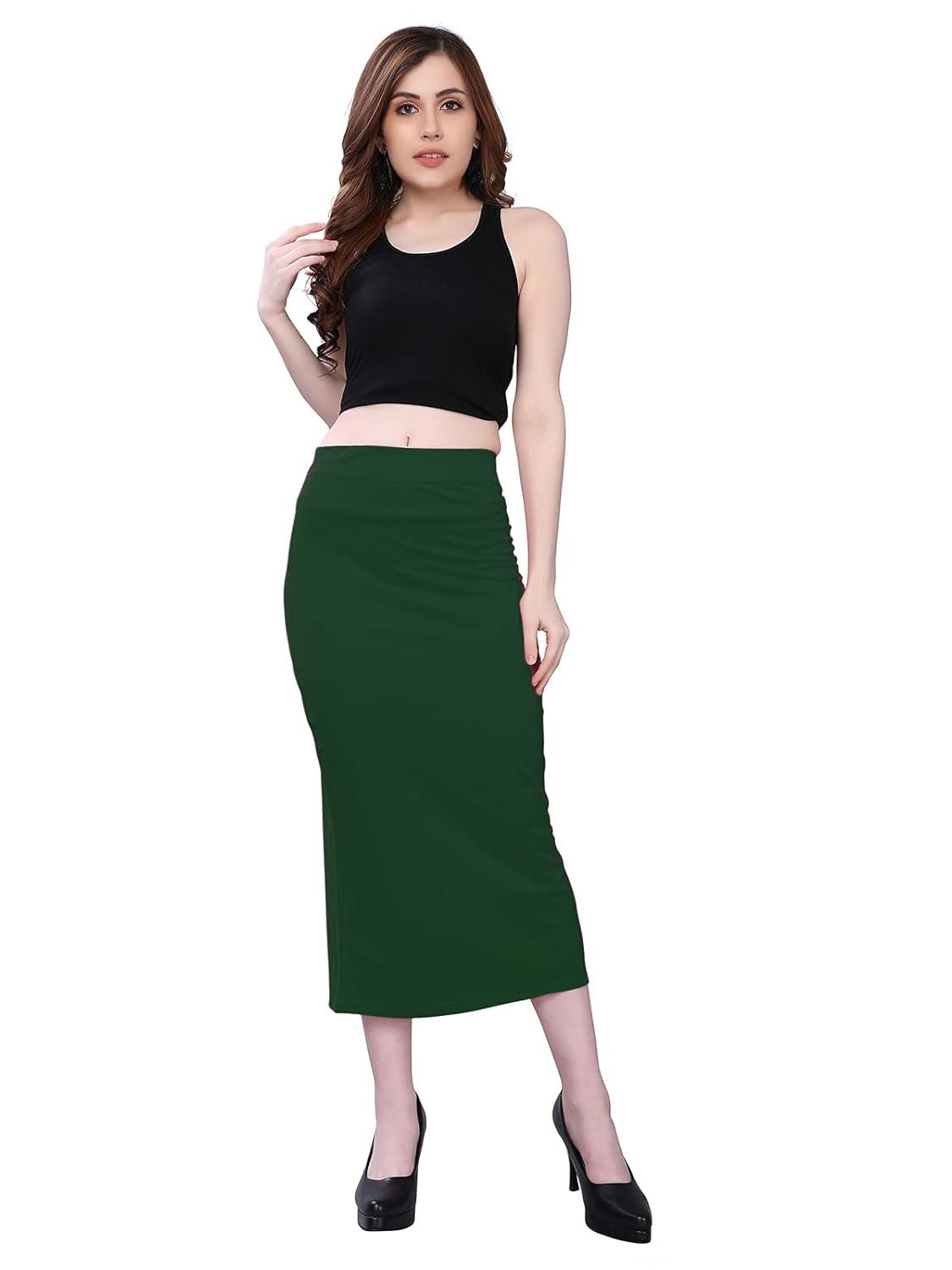 Women's Bottel Green Lycra Full Elastic Saree Shapewear Petticoat Free Size Default Title