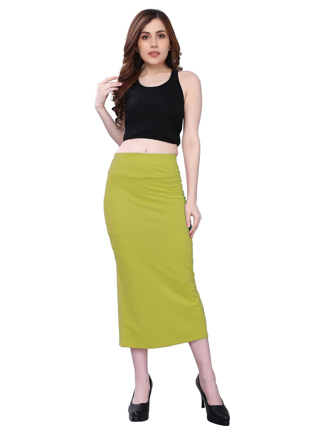 Women's Apple Green Lycra Full Elastic Saree Shapewear Petticoat Free Size Default Title