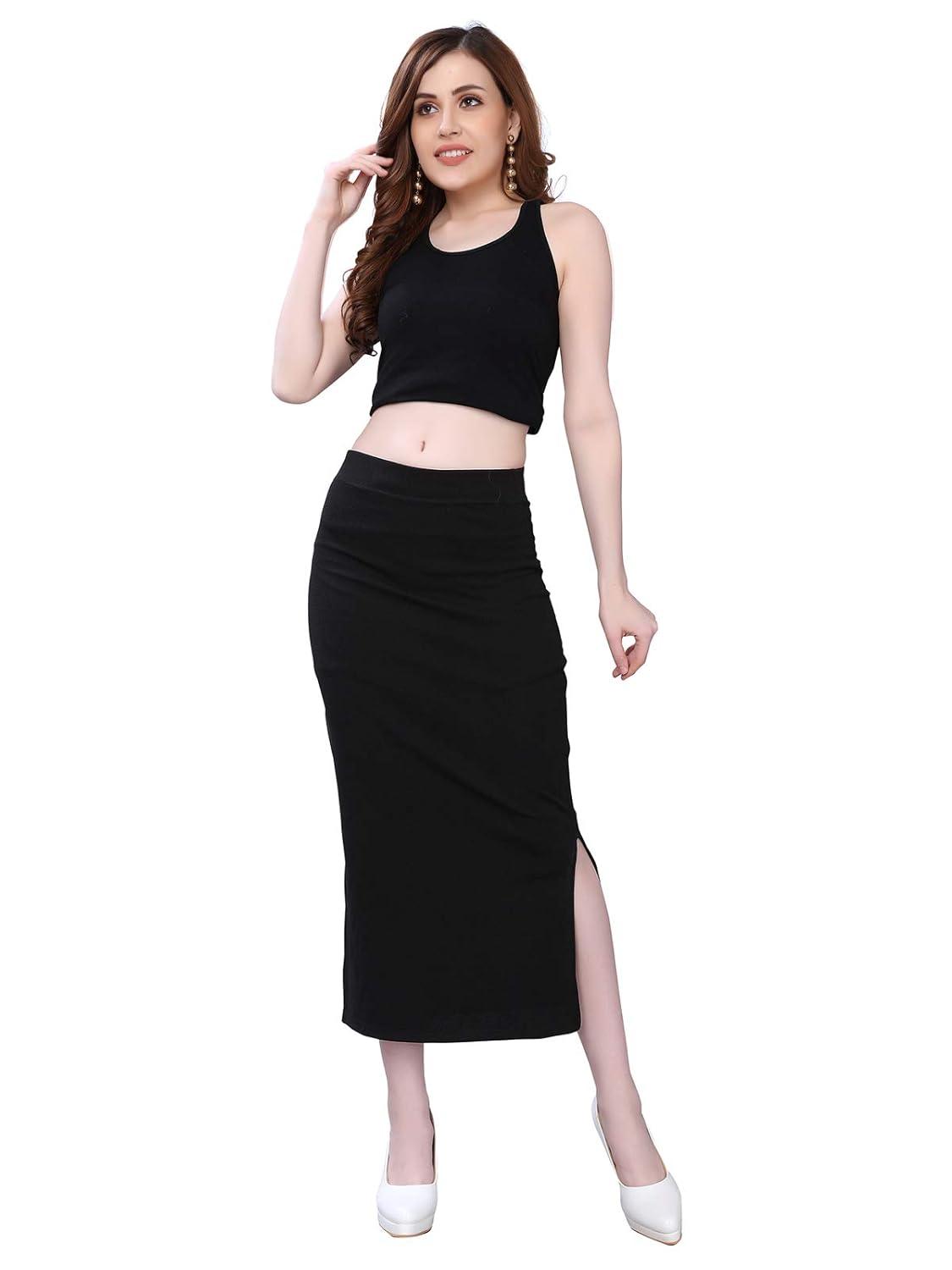Women's Black Lycra Full Elastic Saree Shapewear Petticoat Free Size Default Title