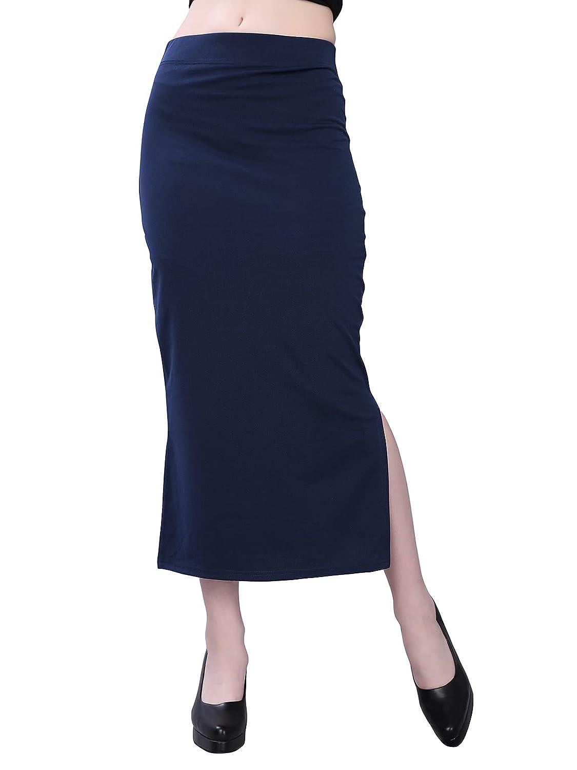 Women's Navy Blue Lycra Full Elastic Saree Shapewear Petticoat Free Size
