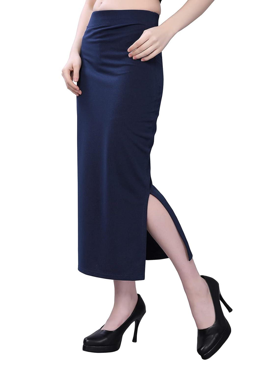 Women's Navy Blue Lycra Full Elastic Saree Shapewear Petticoat Free Size