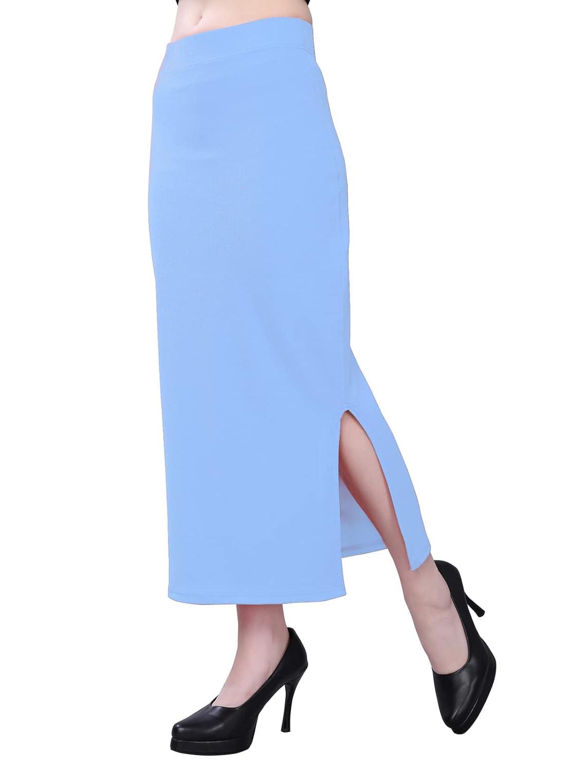 Women's Light Blue Lycra Full Elastic Saree Shapewear Petticoat Free Size
