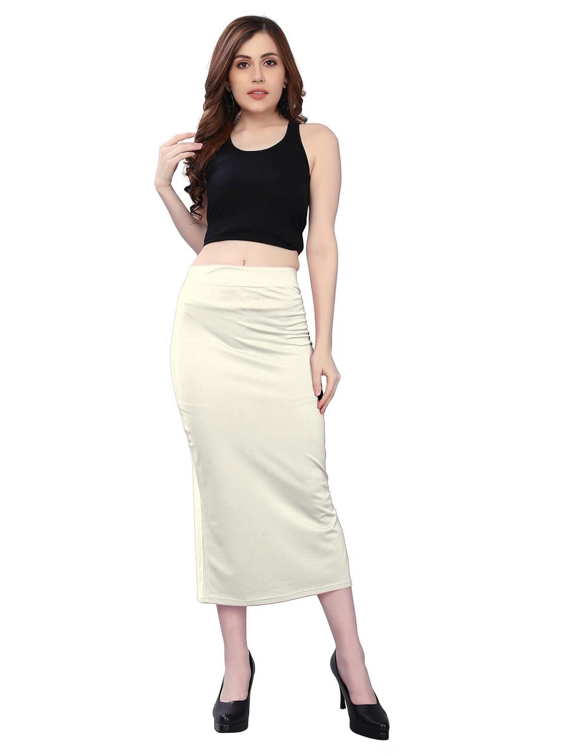 Women's Cream Lycra Full Elastic Saree Shapewear Petticoat Free Size Default Title