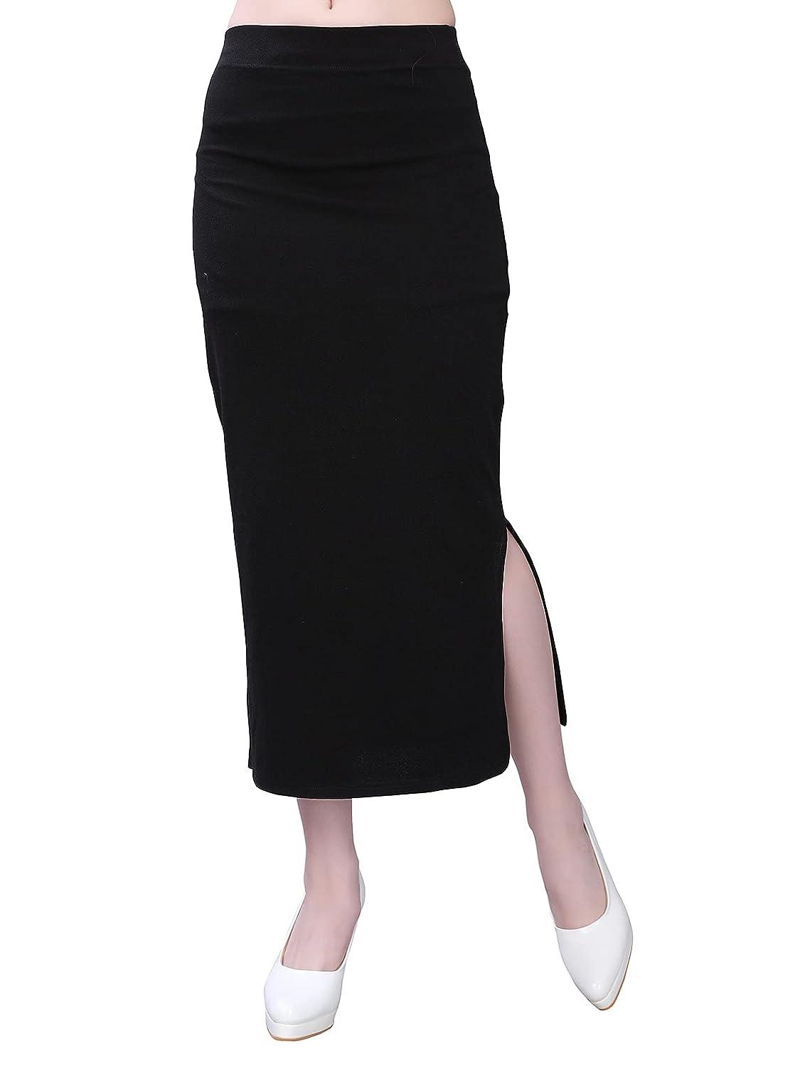 Women's Black Lycra Full Elastic Saree Shapewear Petticoat Free Size