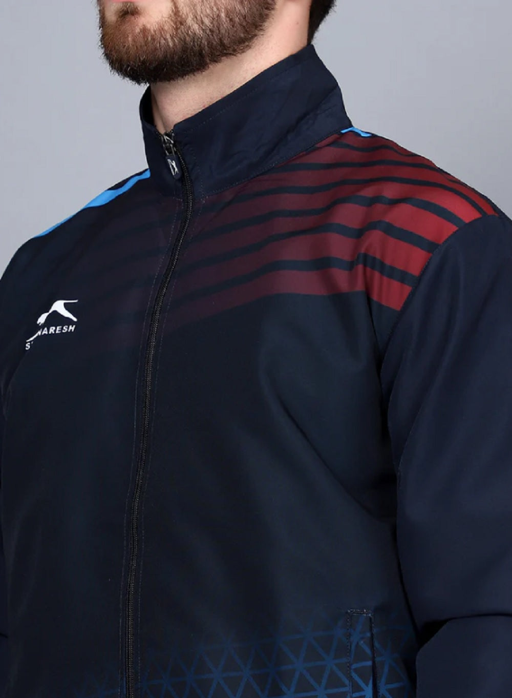 Shiv Naresh Men's Polyester Tracksuit (Navy Blue/Cyan/Maroon)