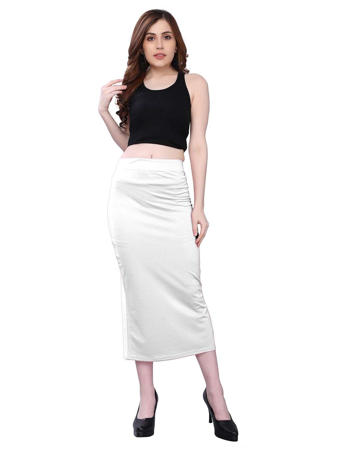 Women's White Lycra Full Elastic Saree Shapewear Petticoat Free Size