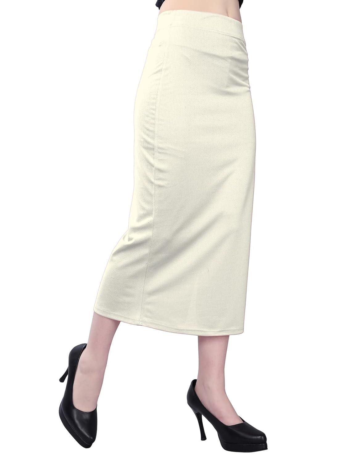 Women's Cream Lycra Full Elastic Saree Shapewear Petticoat Free Size
