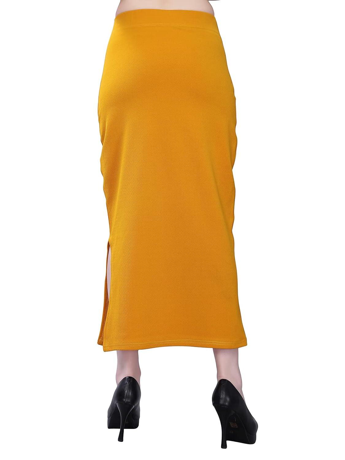 Women's Mustard Lycra Full Elastic Saree Shapewear Petticoat Free Size